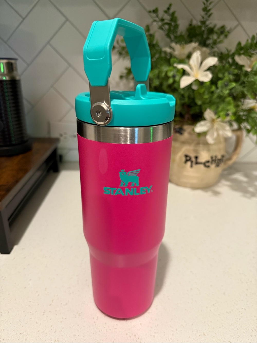 Stanley Hot Pink Tumbler with Teal Lid